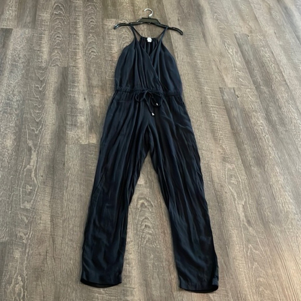 Splendid elastic drawstring waist tank jumpsuit with pockets